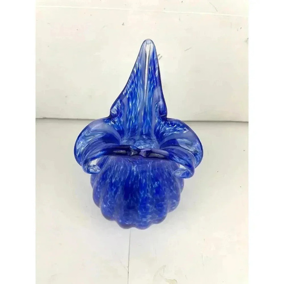 VTG Blue Murano Glass Vase Spotted Ribbed Vase 8.5" Tall Three Petal Floral MCM - Picture 11 of 11